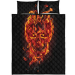 Flaming Evil Skull Print Quilt Bed Set