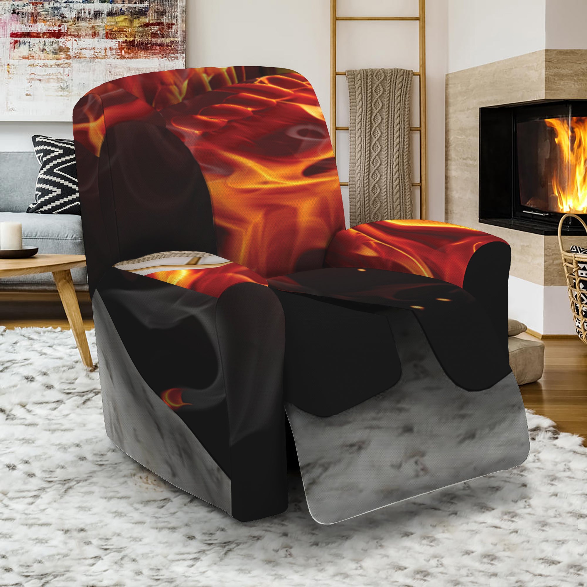 Flaming Evil Skull Print Recliner Slipcover