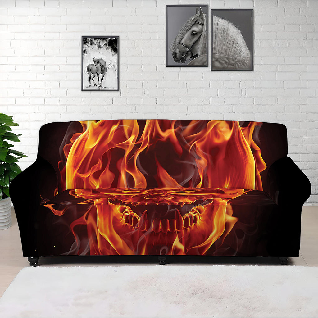 Flaming Evil Skull Print Sofa Cover