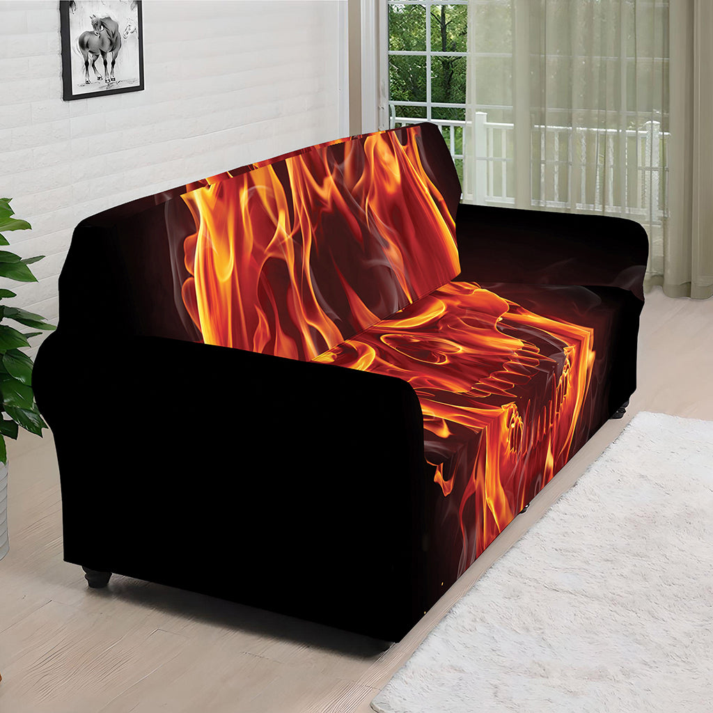 Flaming Evil Skull Print Sofa Cover