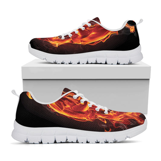 Flaming Evil Skull Print White Sneakers
