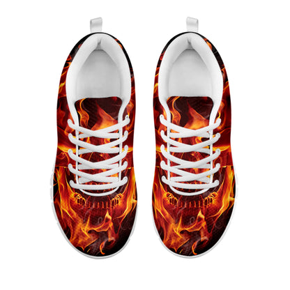 Flaming Evil Skull Print White Sneakers