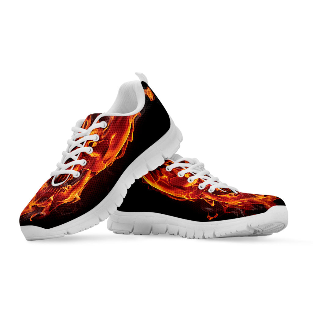 Flaming Evil Skull Print White Sneakers