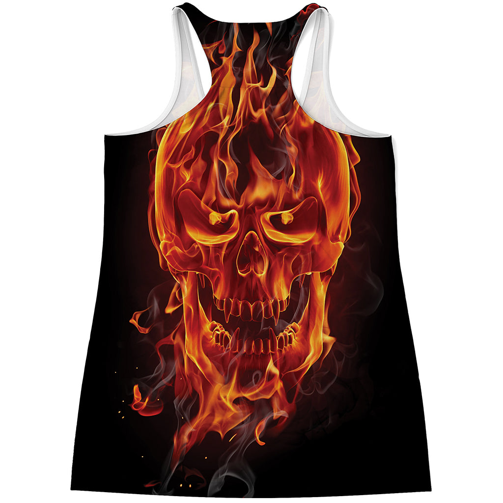 Flaming Evil Skull Print Women's Racerback Tank Top