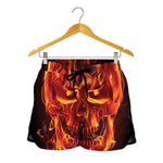 Flaming Evil Skull Print Women's Shorts
