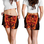 Flaming Evil Skull Print Women's Shorts
