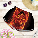Flaming Evil Skull Print Women's Shorts