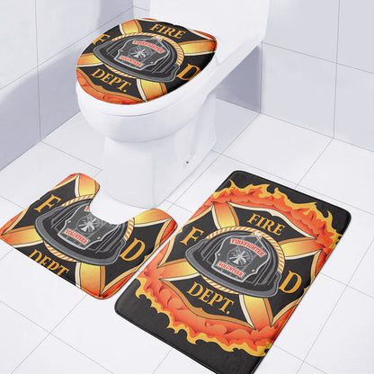 Flaming Firefighter Emblem Print 3 Piece Bath Mat Set