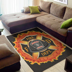 Flaming Firefighter Emblem Print Area Rug