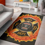 Flaming Firefighter Emblem Print Area Rug