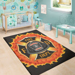 Flaming Firefighter Emblem Print Area Rug