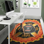 Flaming Firefighter Emblem Print Area Rug