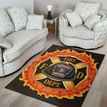 Flaming Firefighter Emblem Print Area Rug