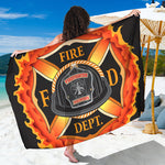 Flaming Firefighter Emblem Print Beach Sarong Wrap
