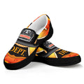 Flaming Firefighter Emblem Print Black Slip On Sneakers