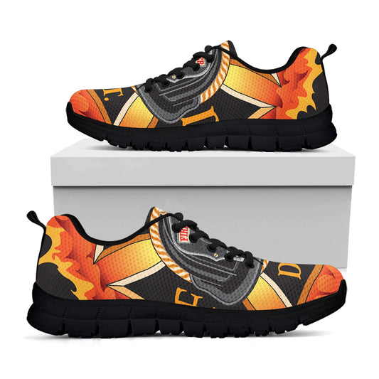 Flaming Firefighter Emblem Print Black Sneakers