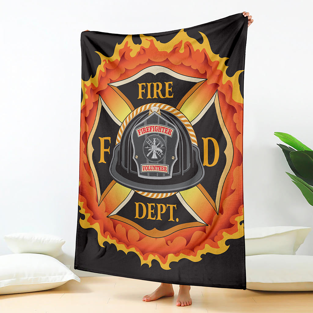 Flaming Firefighter Emblem Print Blanket