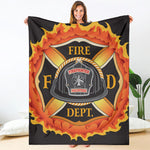 Flaming Firefighter Emblem Print Blanket