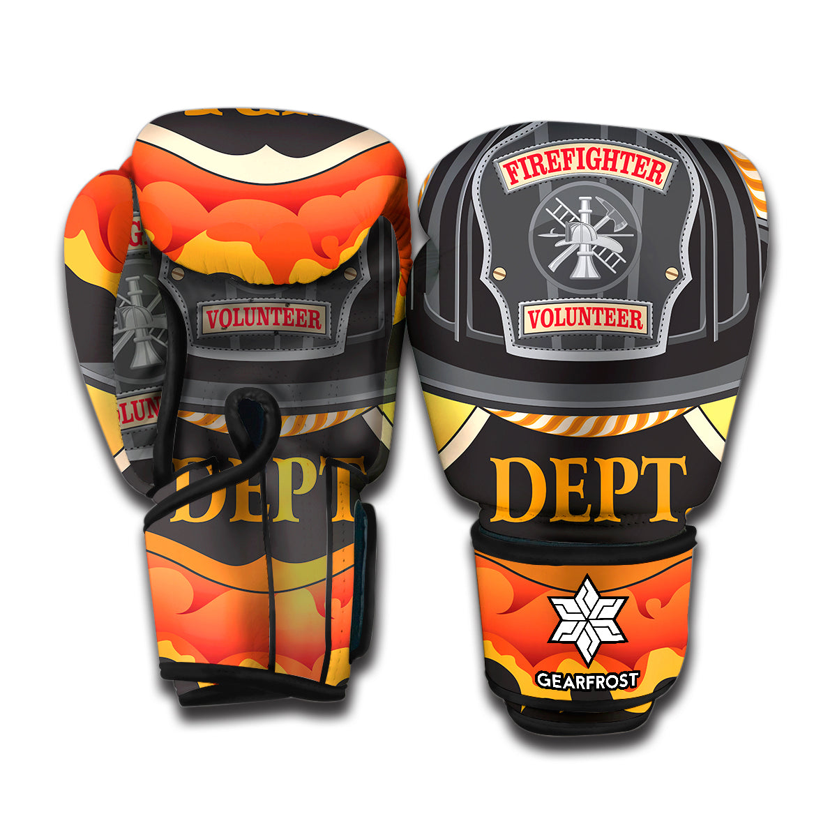 Flaming Firefighter Emblem Print Boxing Gloves