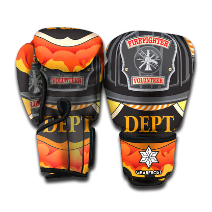 Flaming Firefighter Emblem Print Boxing Gloves