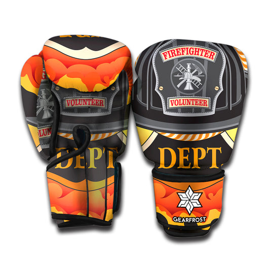 Flaming Firefighter Emblem Print Boxing Gloves
