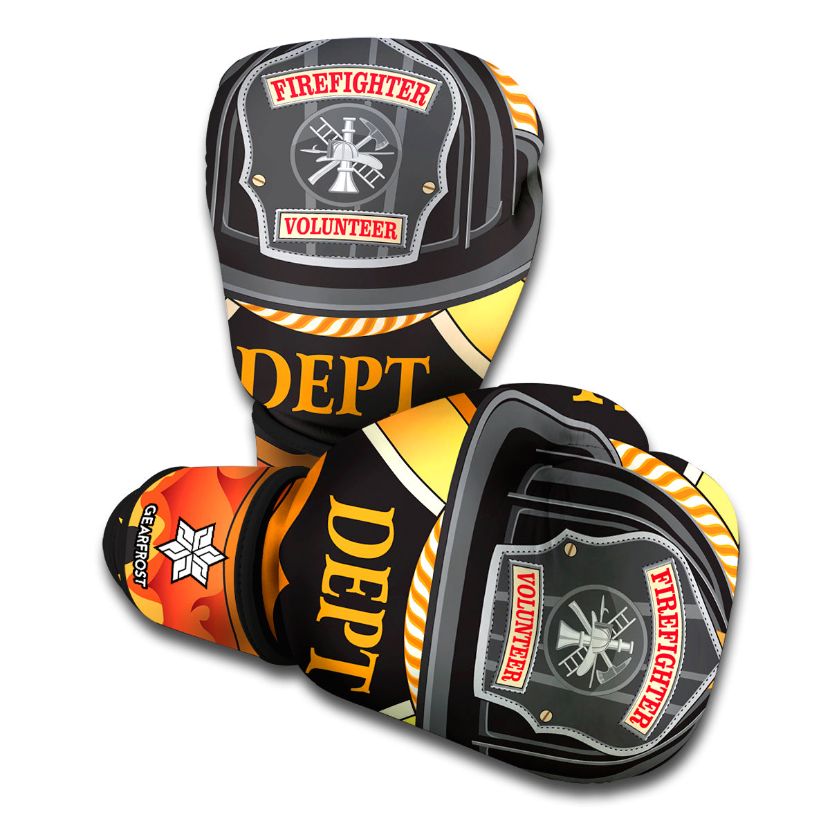 Flaming Firefighter Emblem Print Boxing Gloves