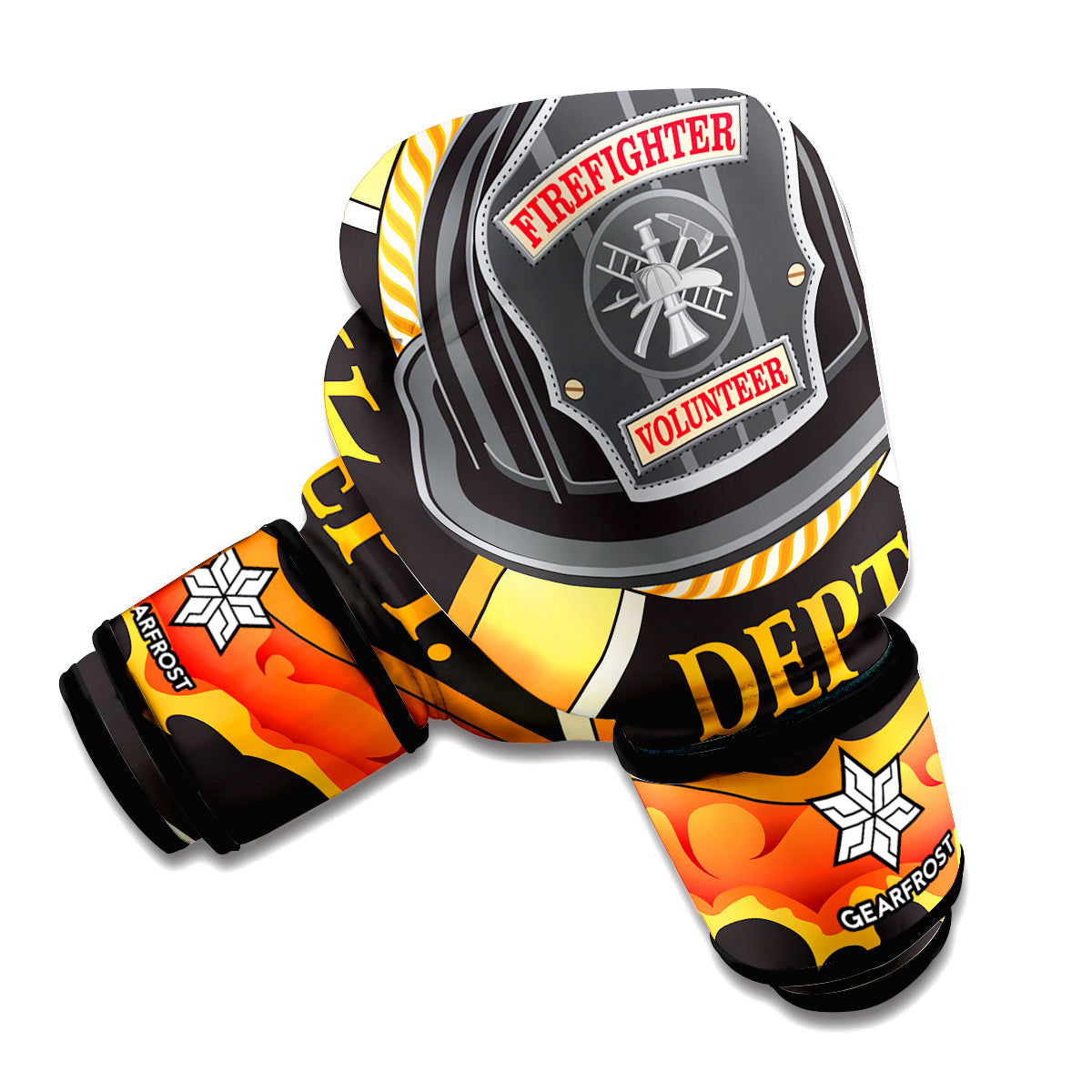 Flaming Firefighter Emblem Print Boxing Gloves