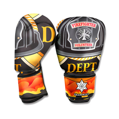 Flaming Firefighter Emblem Print Boxing Gloves