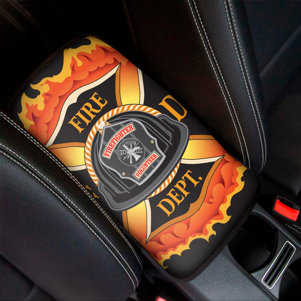 Flaming Firefighter Emblem Print Car Center Console Cover