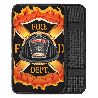 Flaming Firefighter Emblem Print Car Center Console Cover