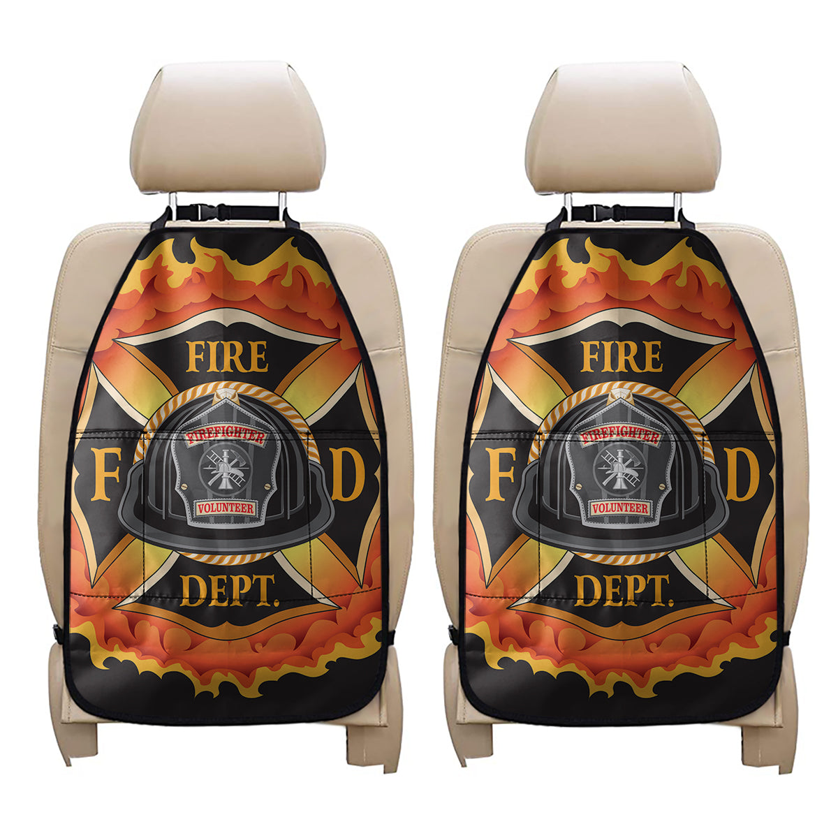 Flaming Firefighter Emblem Print Car Seat Organizers