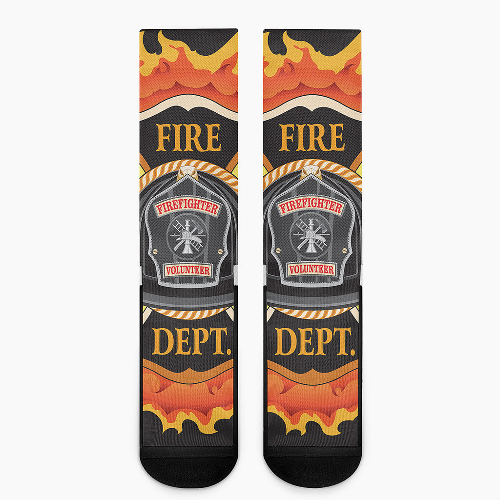 Flaming Firefighter Emblem Print Crew Socks