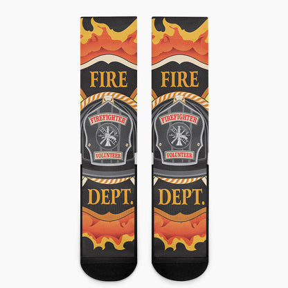 Flaming Firefighter Emblem Print Crew Socks