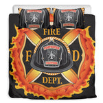 Flaming Firefighter Emblem Print Duvet Cover Bedding Set