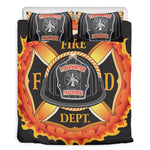 Flaming Firefighter Emblem Print Duvet Cover Bedding Set