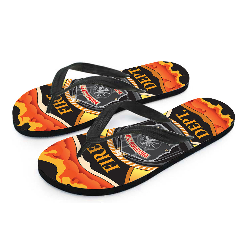 Flaming Firefighter Emblem Print Flip Flops