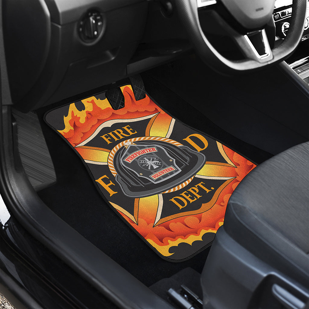 Flaming Firefighter Emblem Print Front and Back Car Floor Mats