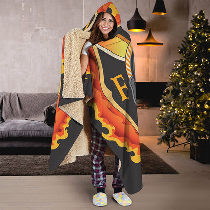 Flaming Firefighter Emblem Print Hooded Blanket