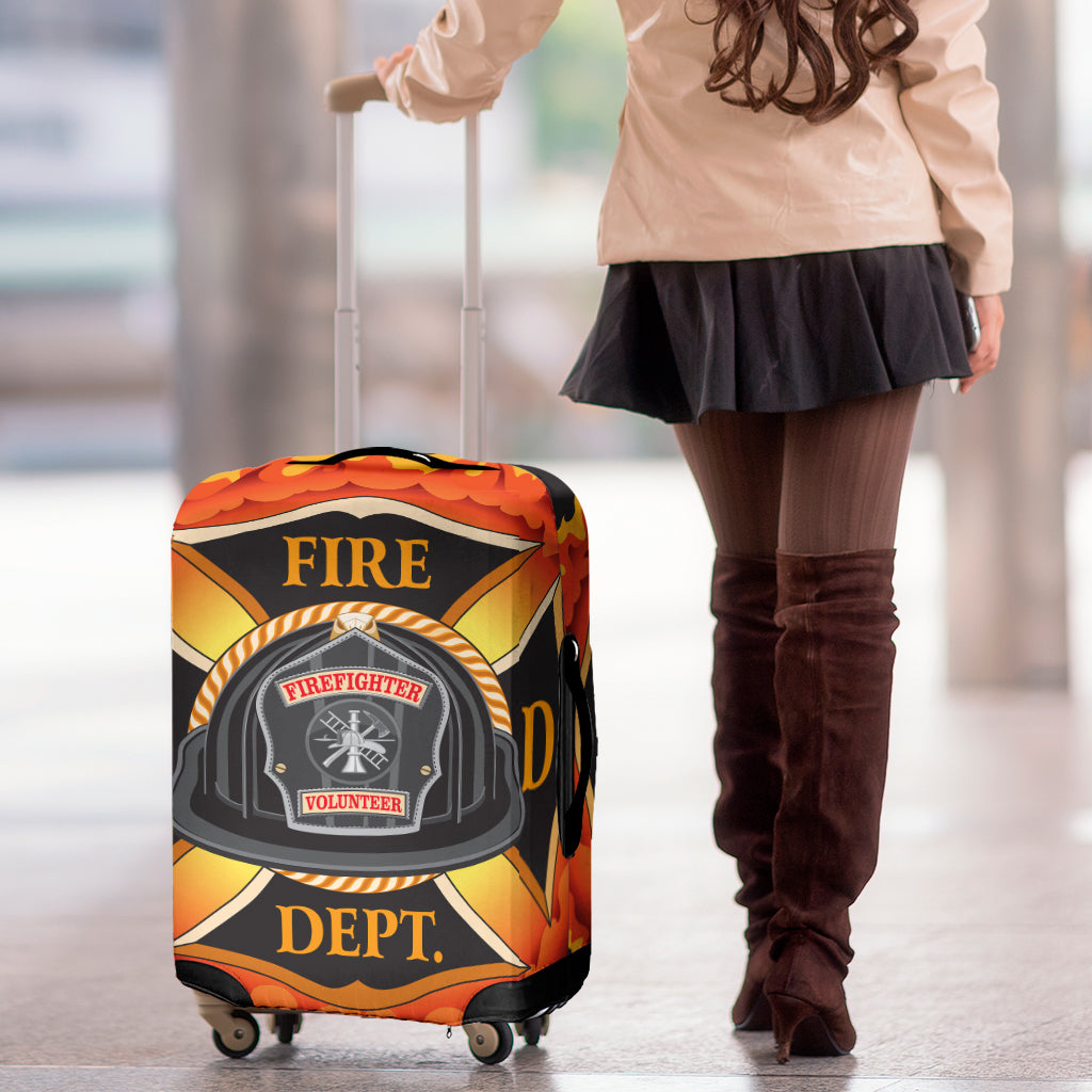 Flaming Firefighter Emblem Print Luggage Cover