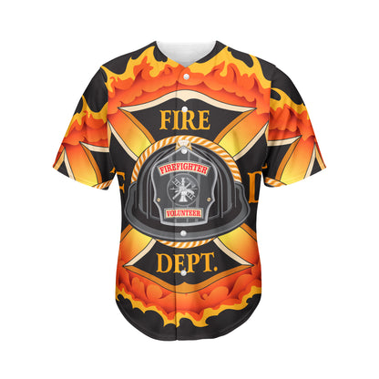 Flaming Firefighter Emblem Print Men's Baseball Jersey