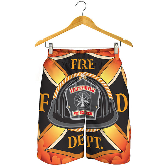 Flaming Firefighter Emblem Print Men's Shorts