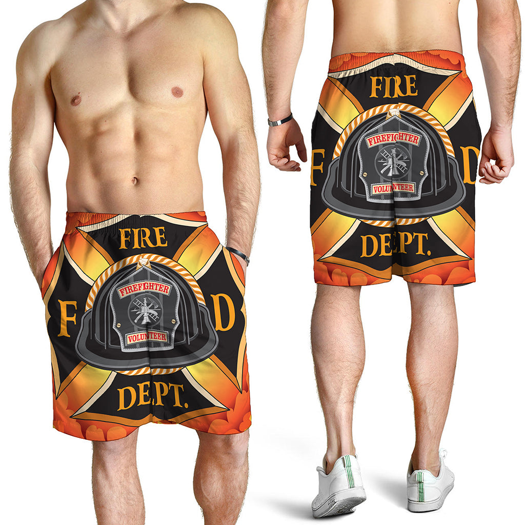 Flaming Firefighter Emblem Print Men's Shorts
