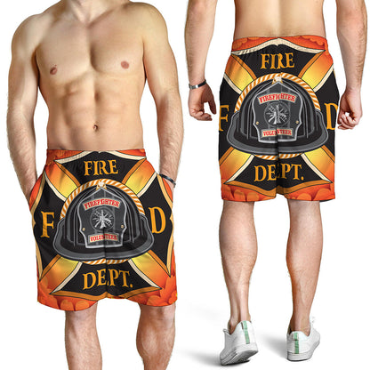 Flaming Firefighter Emblem Print Men's Shorts