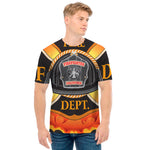 Flaming Firefighter Emblem Print Men's T-Shirt