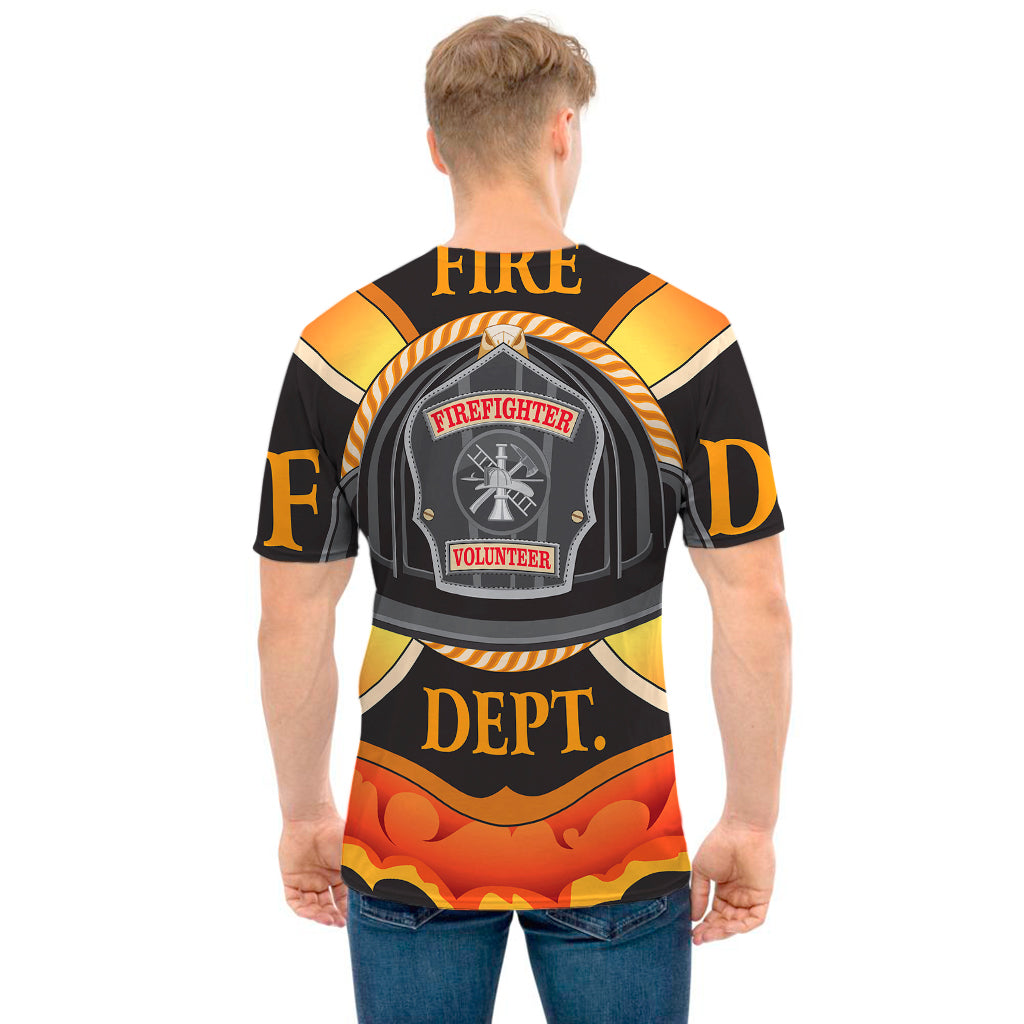 Flaming Firefighter Emblem Print Men's T-Shirt