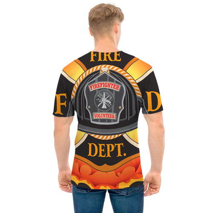 Flaming Firefighter Emblem Print Men's T-Shirt