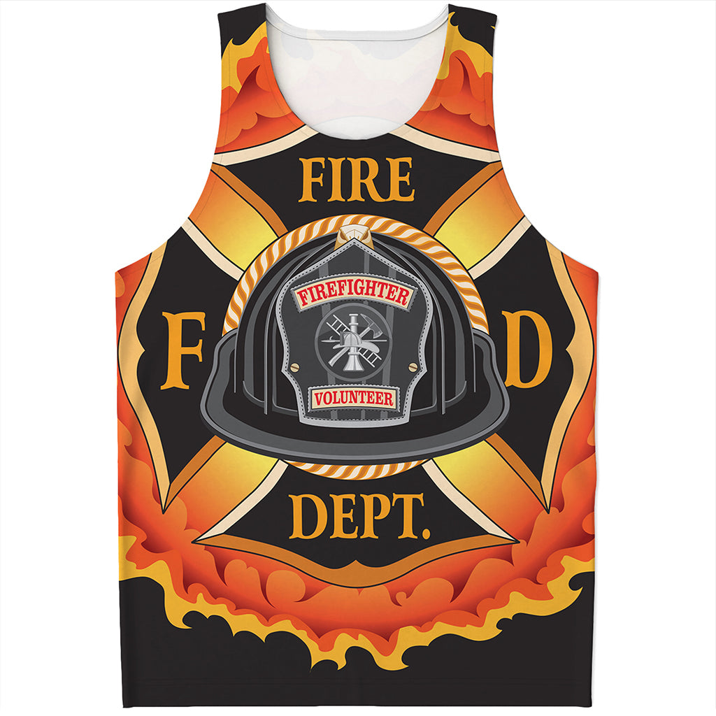 Flaming Firefighter Emblem Print Men's Tank Top