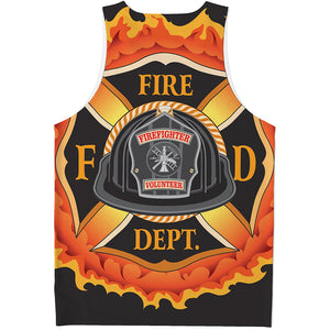 Flaming Firefighter Emblem Print Men's Tank Top
