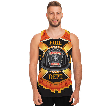 Flaming Firefighter Emblem Print Men's Tank Top