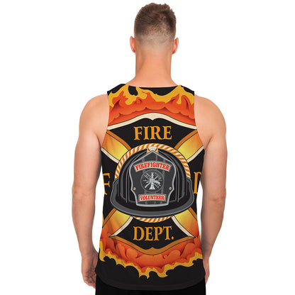 Flaming Firefighter Emblem Print Men's Tank Top